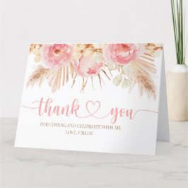Tarjeta De Agradecimiento Floral pink Boho Pampas Thank you card
