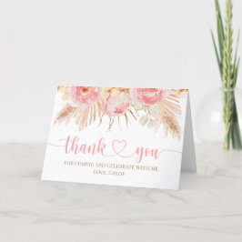 Tarjeta De Agradecimiento Floral pink Boho Pampas Thank you card