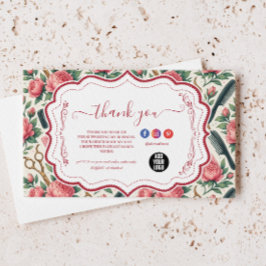 Tarjeta De Agradecimiento Floral Pink Green Hair Stylist Business