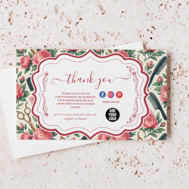 Tarjeta De Agradecimiento Floral Pink Green Hair Stylist Business (Subido por el creador)