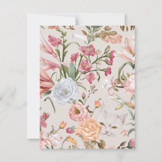 Tarjeta de agradecimiento floral plana de gatos bl