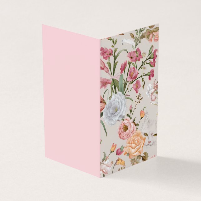 Tarjeta de agradecimiento floral plana de gatos bl (Exterior)