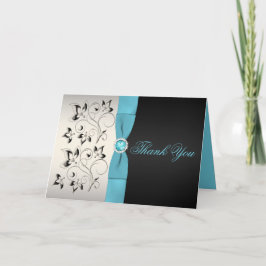 Tarjeta de agradecimiento floral plateada, acuátic