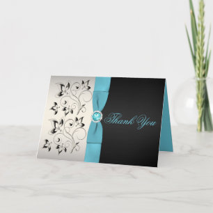 Tarjeta de agradecimiento floral plateada, acuátic