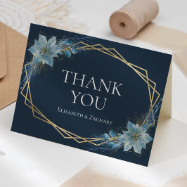 Tarjeta De Agradecimiento Floral Polvorienta Marina Azul Boda de Invierno