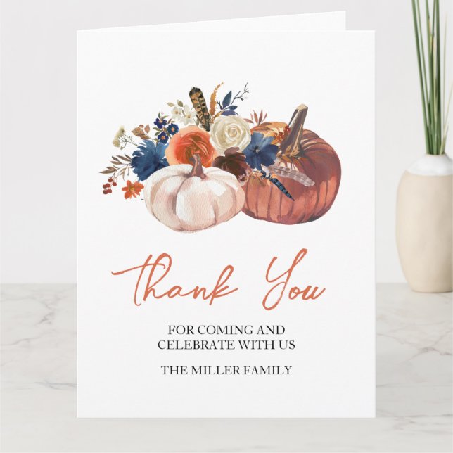 Tarjeta De Agradecimiento Floral Pumpkins autumn Thank you card (Anverso)
