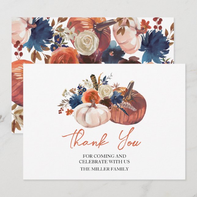 Tarjeta De Agradecimiento Floral Pumpkins autumn Thank you card (Anverso / Reverso)