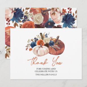 Tarjeta De Agradecimiento Floral Pumpkins autumn Thank you card