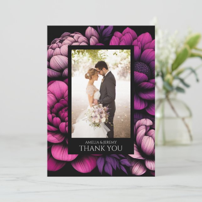Tarjeta De Agradecimiento Floral Purple Bold (Anverso de pie)