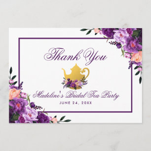 Tarjeta De Agradecimiento Floral Purple Gold Bridal Tea Fiesta Gracias