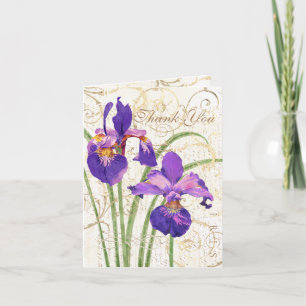 Tarjeta De Agradecimiento Floral Purple Iris Gold Damask White