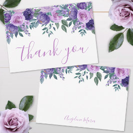Tarjeta De Agradecimiento Floral Purple Quinceañera Birthday
