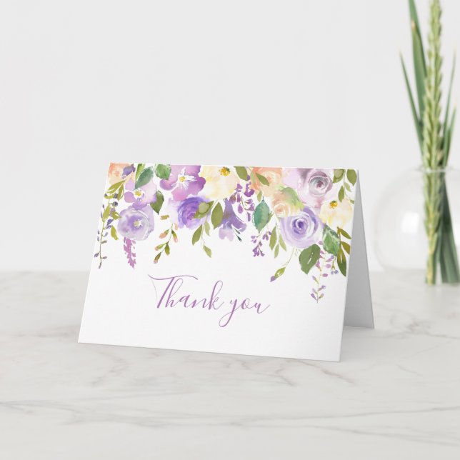 Tarjeta De Agradecimiento Floral púrpura (Anverso)