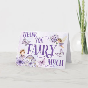Tarjeta De Agradecimiento Floral Púrpura Gracias Hada Muy Doblada