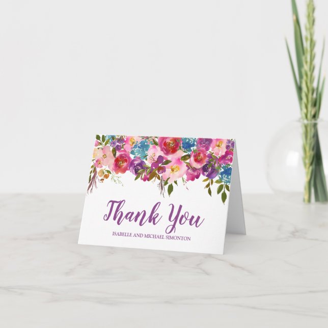 Tarjeta De Agradecimiento Floral púrpura personalizado gracias (Anverso)