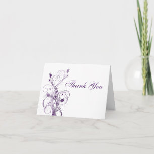 Tarjeta de agradecimiento floral púrpura y blanca