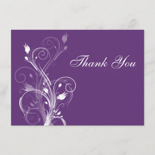 Tarjeta de agradecimiento floral púrpura y blanca