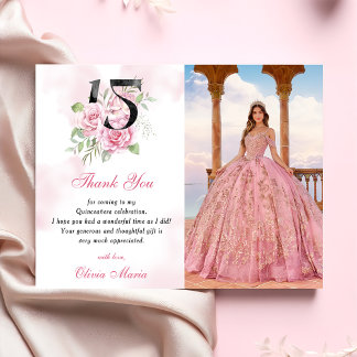 Tarjeta de agradecimiento floral Quinceanera