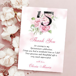 Tarjeta de agradecimiento floral Quinceañera cumpl