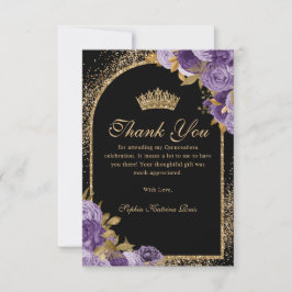 Tarjeta De Agradecimiento Floral Quinceanera Purpurina de oro de ciruela mor