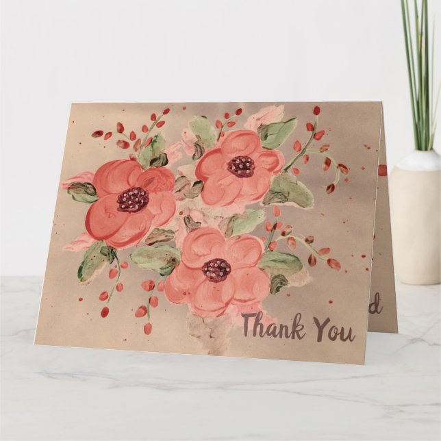 Tarjeta de agradecimiento floral roja del diseñado (Anverso)