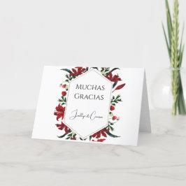 Tarjeta De Agradecimiento Floral roja Gracias Boda Card en Español