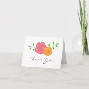 Tarjeta de agradecimiento floral roja naranja en f