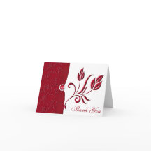 Tarjeta de agradecimiento floral roja rubí y blanc