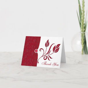 Tarjeta de agradecimiento floral roja rubí y blanc