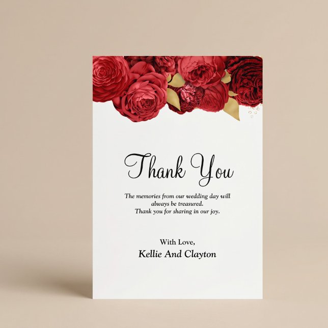 Tarjeta de agradecimiento floral roja y dorada (Subido por el creador)