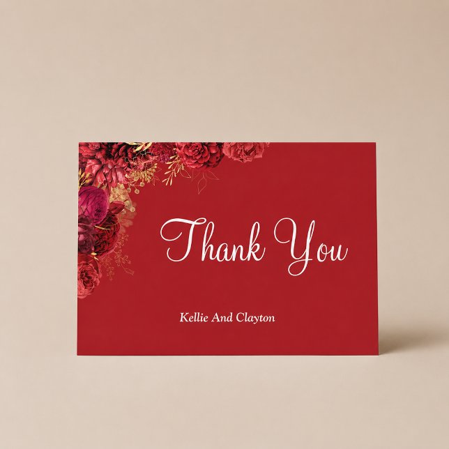Tarjeta de agradecimiento floral roja y dorada (Subido por el creador)