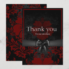 Tarjeta de agradecimiento floral roja y negra