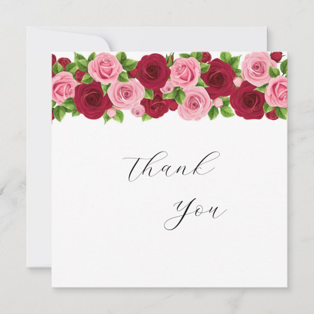 tarjeta de agradecimiento floral roja y rosa exqui (Anverso)