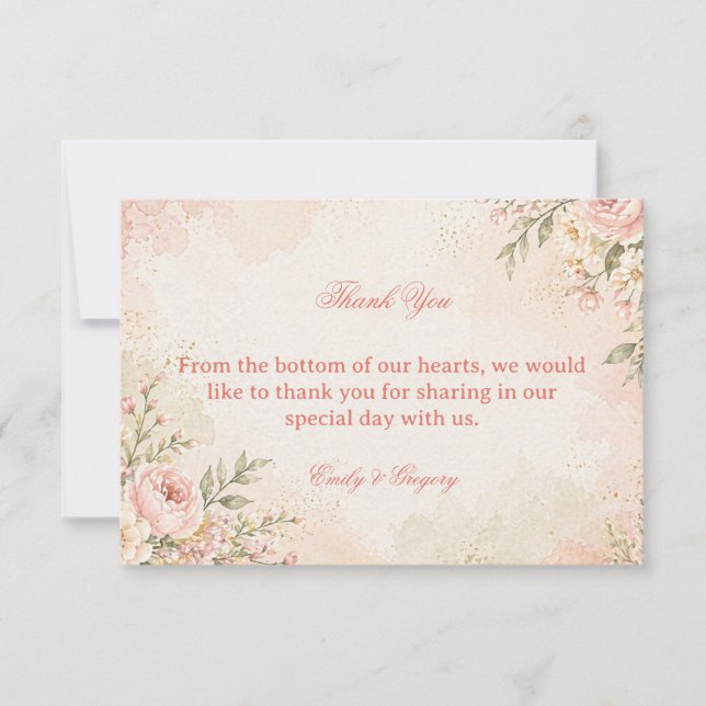 Tarjeta De Agradecimiento Floral Romántico Suave (Anverso)