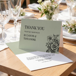 Tarjeta De Agradecimiento Floral Romántico Verde Salvia Vintage
