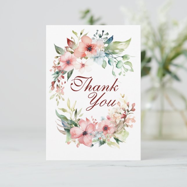 Tarjeta de agradecimiento floral rosa (Anverso de pie)