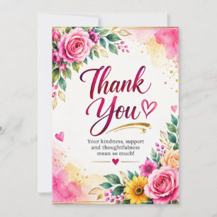 Tarjeta de agradecimiento floral rosa