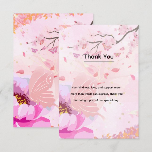 Tarjeta De Agradecimiento floral rosa (Anverso / Reverso)