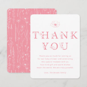 Tarjeta de agradecimiento floral rosa   Baby Showe