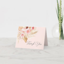 Tarjeta De Agradecimiento Floral rosa Boho Pampas Moda Baby Shower