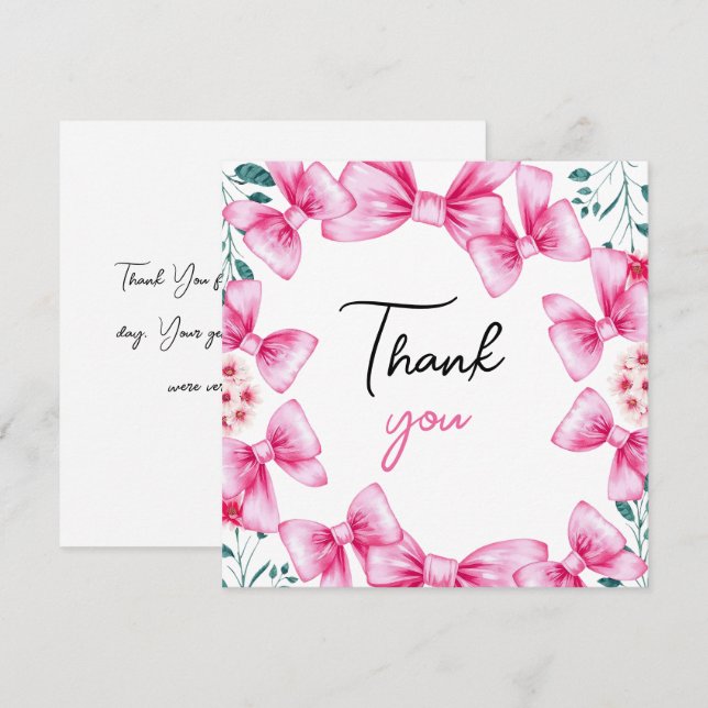 Tarjeta De Agradecimiento Floral Rosa Bow Coquette Sweet 16 Cumpleaños (Anverso / Reverso)