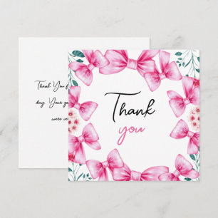 Tarjeta De Agradecimiento Floral Rosa Bow Coquette Sweet 16 Cumpleaños