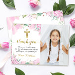 Tarjeta De Agradecimiento Floral rosa color de agua primera foto de comunión<br><div class="desc">Floral rosa color de agua primera Santa Comunión foto gracias tarjeta</div>