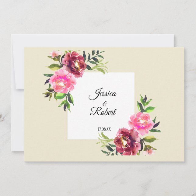 Tarjeta De Agradecimiento floral rosa con hoja simple rústico-moderno boda (Anverso)