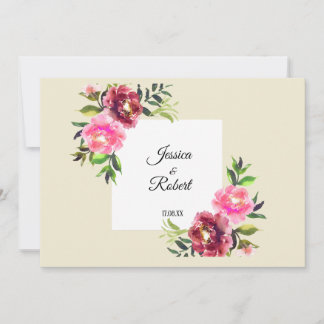 Tarjeta De Agradecimiento floral rosa con hoja simple rústico-moderno boda