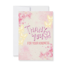 Tarjeta de agradecimiento floral rosa con mariposa