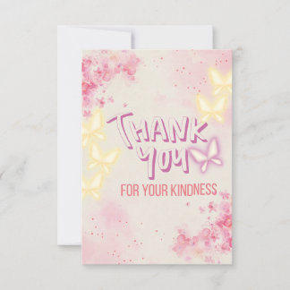Tarjeta de agradecimiento floral rosa con mariposa