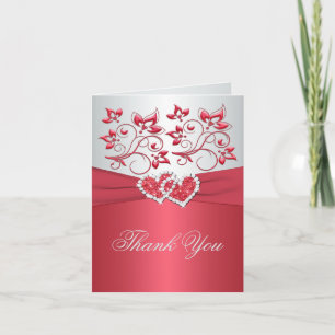 Tarjeta de agradecimiento floral rosa coral y gris