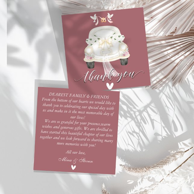 Tarjeta de agradecimiento floral rosa de boda coch (Subido por el creador)