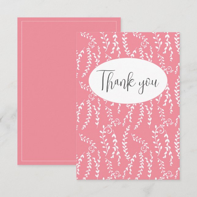 Tarjeta de agradecimiento floral rosa de bonito (Anverso / Reverso)